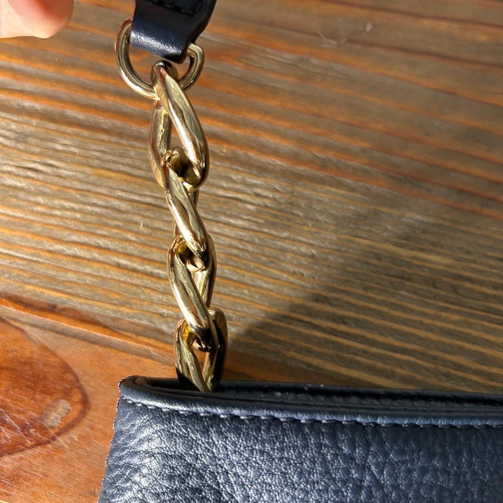 Michael‎ Michael Kors Navy blue Hamilton pebbled Leather Crossbody Bag Gold - Picture 3 of 13